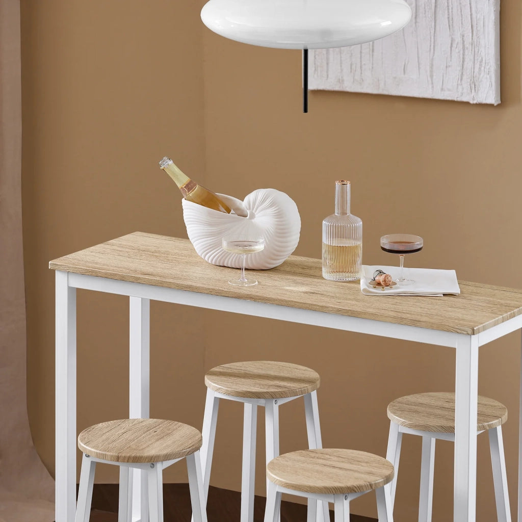Set 5 Tavolo con 4 sgabelli,Bancone Bar tavolo bar con sgabelli penisola cucina Bianco OGT22-WN