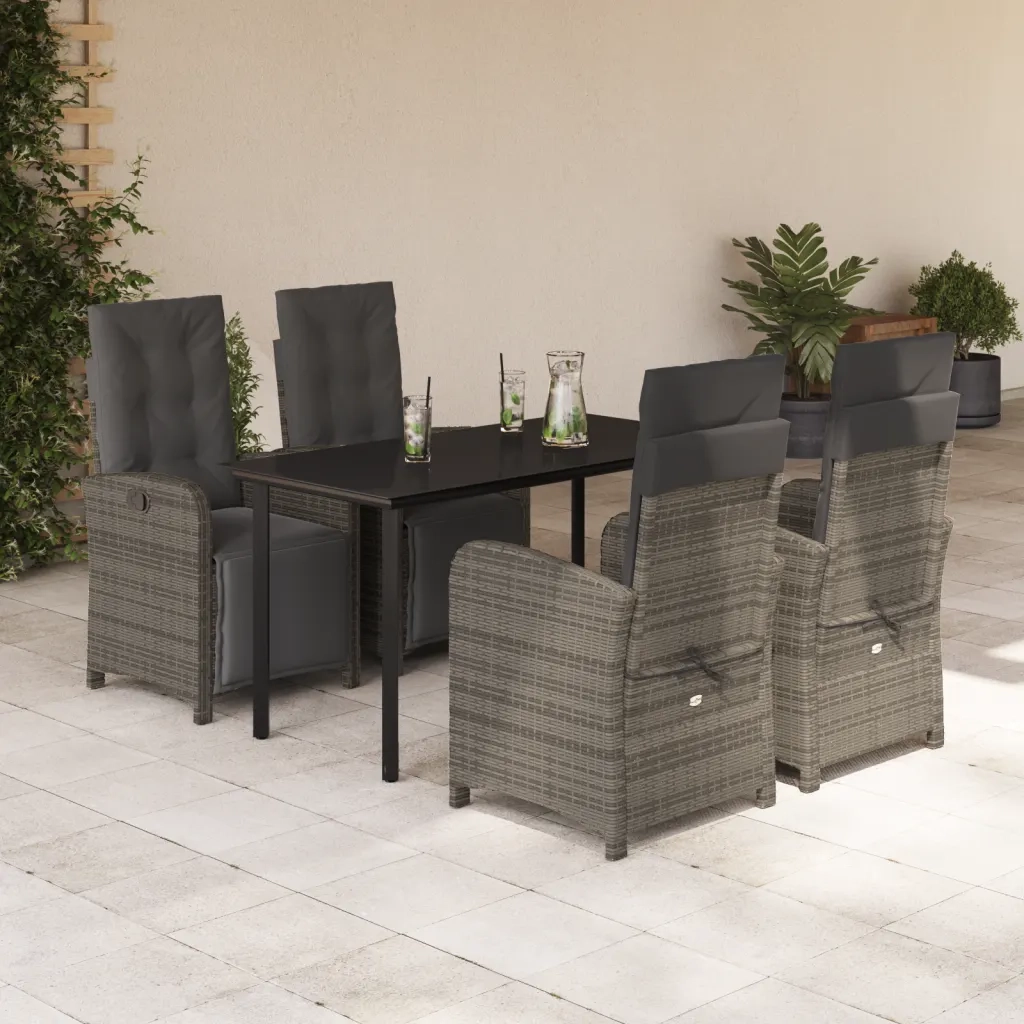 Set da Pranzo da Giardino 5 pz con Cuscini in Polyrattan Grigio