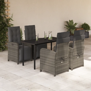 Set da Pranzo da Giardino 5 pz con Cuscini in Polyrattan Grigio