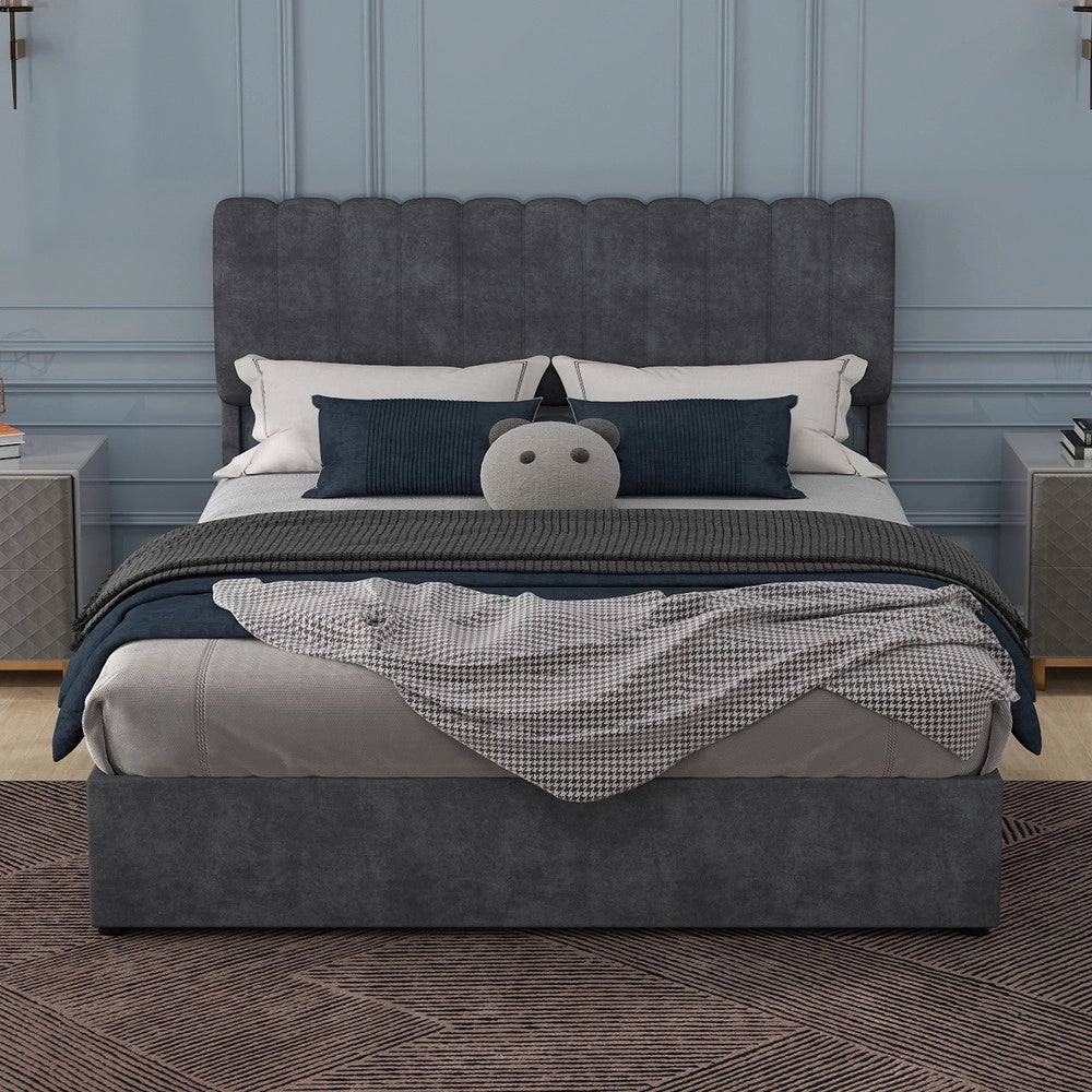 Letto Contenitore Imbottito con Testiera ¨C MINIMAL ¨C Grigio 160x200 cm
