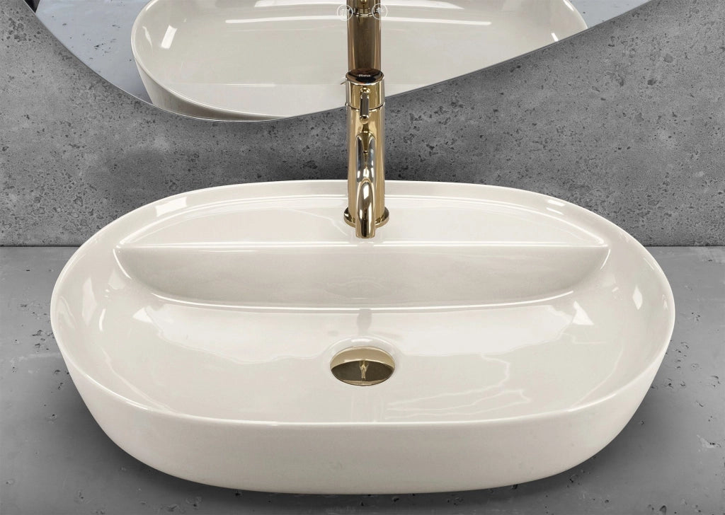 Lavabo Da Appoggio Rea Aura 61 Ecru Shiny