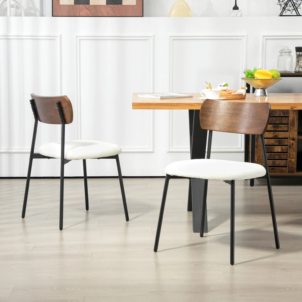 Set 2 Sedie da Pranzo con Schienale Curvo e Rivestimento Bouclette ¨C Zephmum ¨C Colore Crema