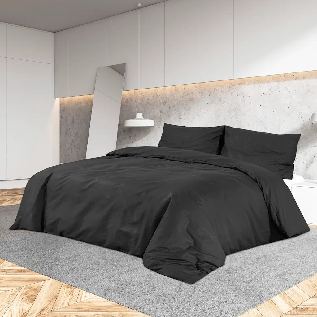 Set Copripiumino Nero 155x220 cm in Microfibra Leggera CFW1935085