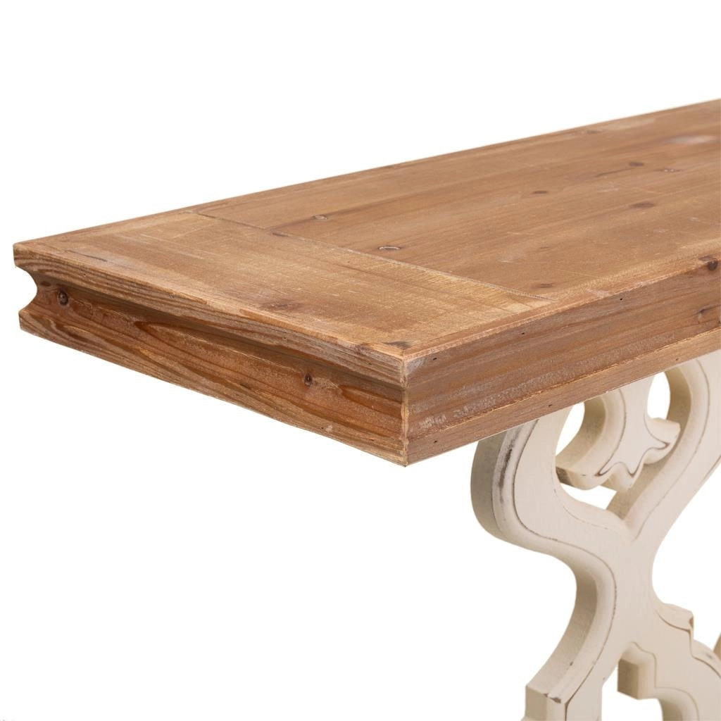 Mobile da ingresso in legno bianco intagliato 142x30x78,50h