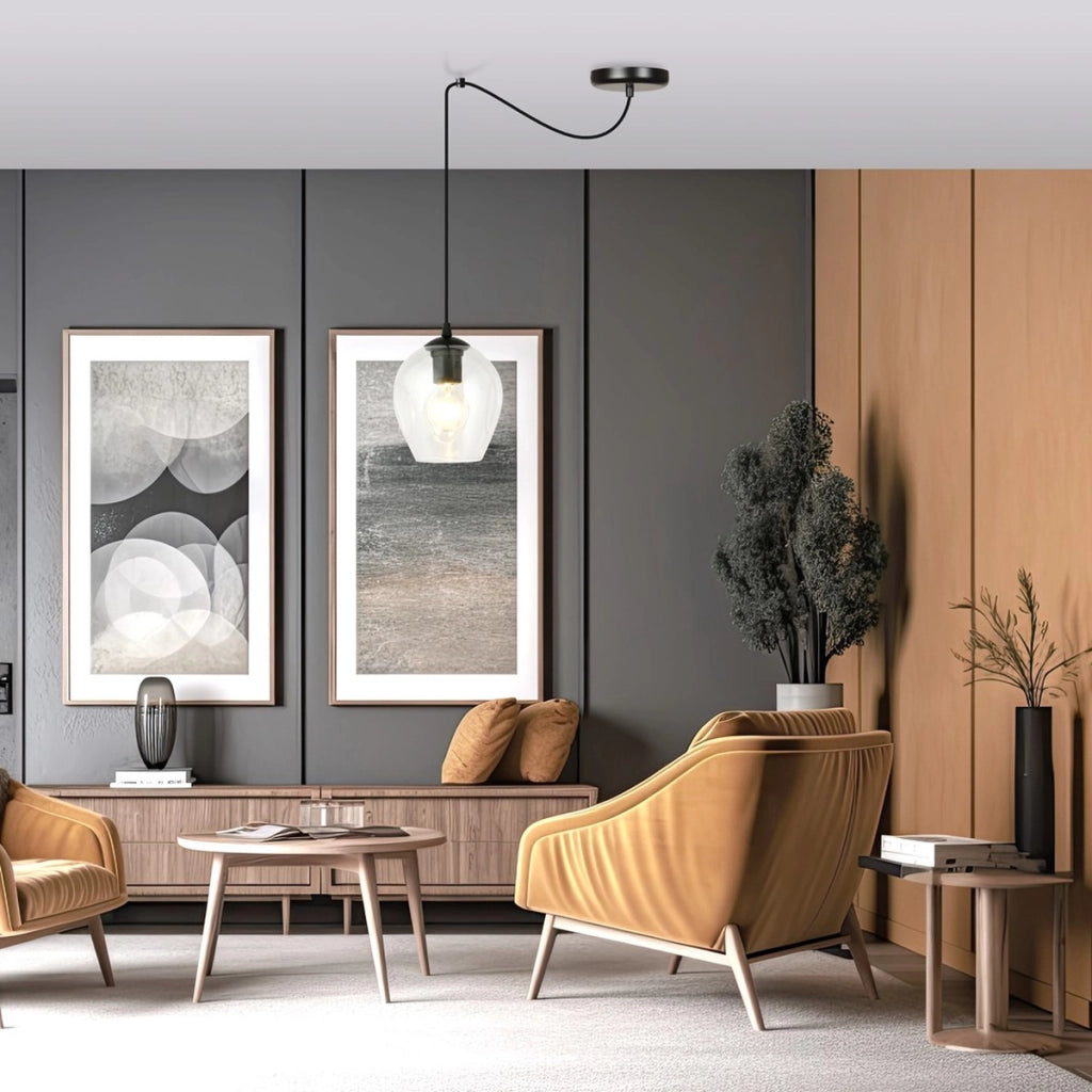 Lampada a sospensione LEVEL in acciaio nero e vetro trasparente