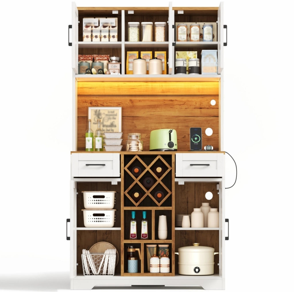 Mobile alto da cucina 105 x 40 x 180 cm in MDF bicolore con LED