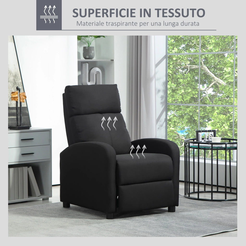 Poltrona Relax Reclinabile con Poggiapiedi ¨C Minimal ¨C Nero Lino 69x87x100.5 cm