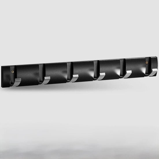 Capocassettiera adesiva alla parete, porta oscillante, capocassettiera con ganci estensibili, grucce spaziamente in alluminio, barra per appendiabiti per ingresso, bagno, cappello, asciugamano - Nero argento-6 ganci