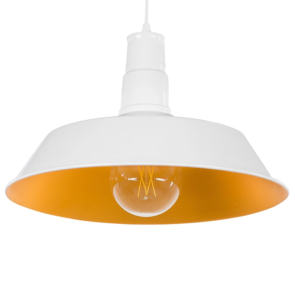 Lampada a sospensione da soffitto a 1 luce bianca con paralume rotondo in alluminio lucido da cucina moderna