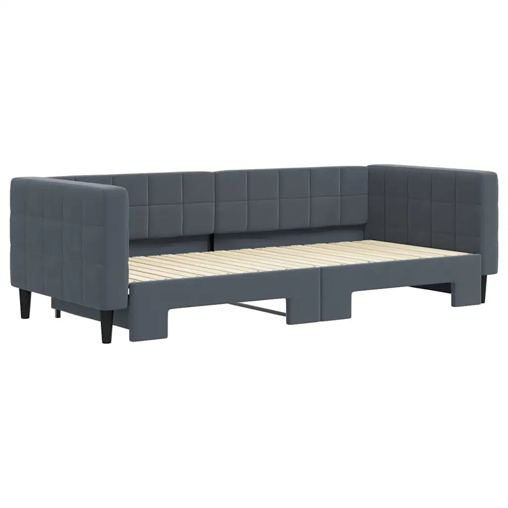 Divano Letto con Letto Estraibile Grigio Scuro 90x200cm Velluto
