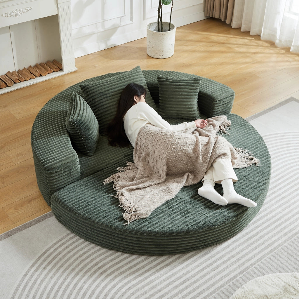 Divano Letto Rotondo 2 in 1 ¨C MINIMAL ¨C Tessuto con Tasche