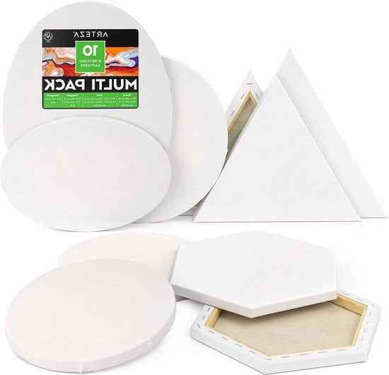Set di Canvassetti Estesi a Forme Miste Grande - Pacchetto da 10 - 100% Cotone - 8 OZ Gesso-Preparato Blanco Tovaglie - Materiali per l'Arte Acrilica e Olio - Tovaglie per Pittura Grande
