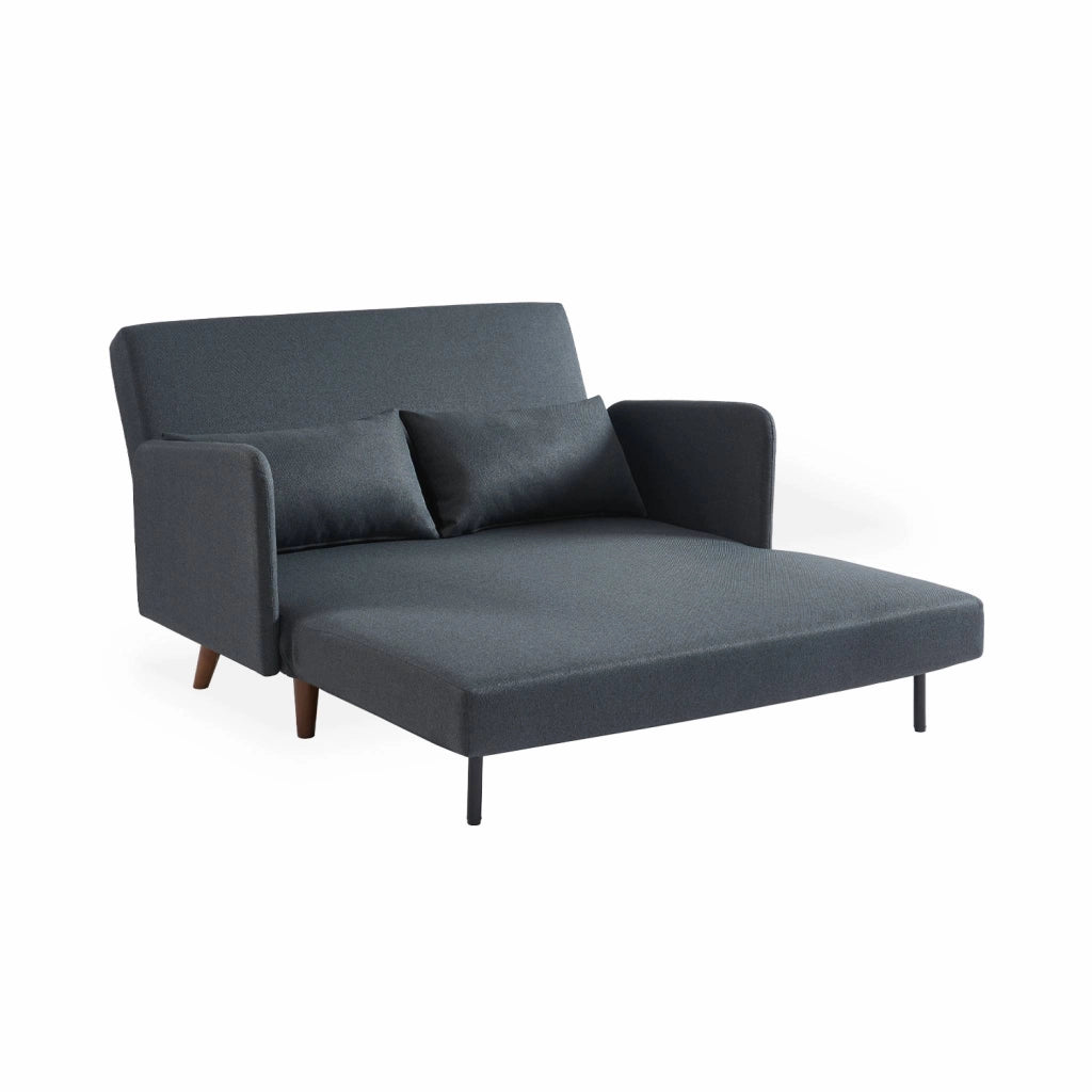 Divano letto clic-clac in tessuto con gambe in legno, 2 posti, grigio