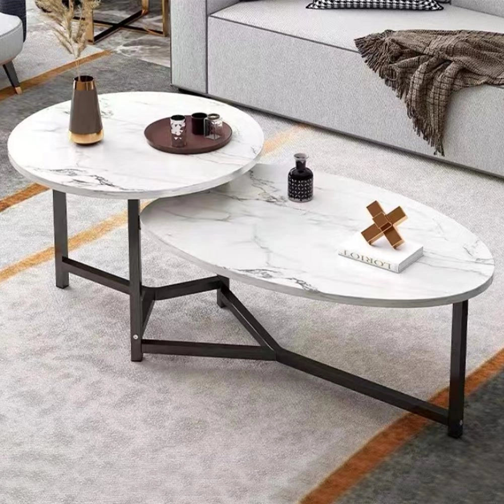 Tavolino Basso da Caffè 2 Ripiani Luxury Effetto Marmo Bianco Tavolo da Salotto