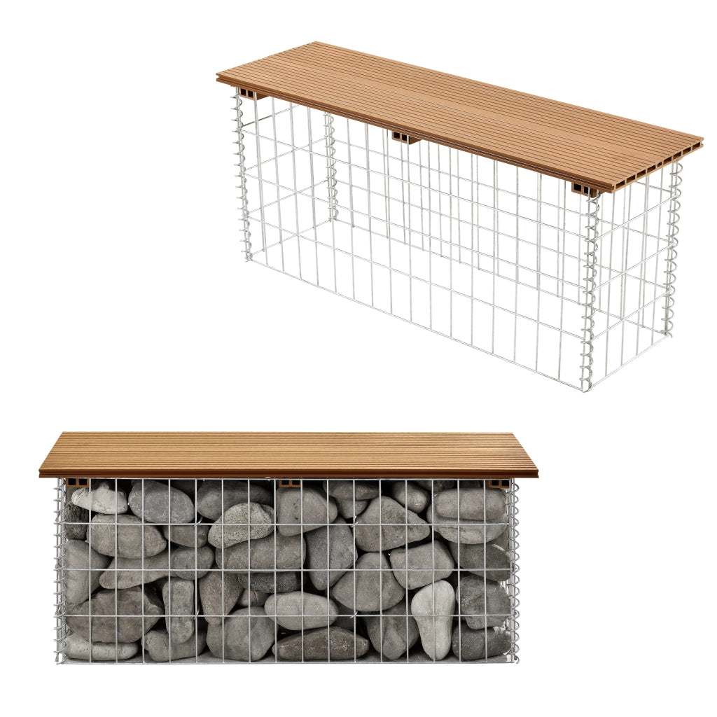 Panchina Gabbione Metallico con Seduta in WPC 100 x 30 x 45 cm - Colore Legno Teak pro.tec