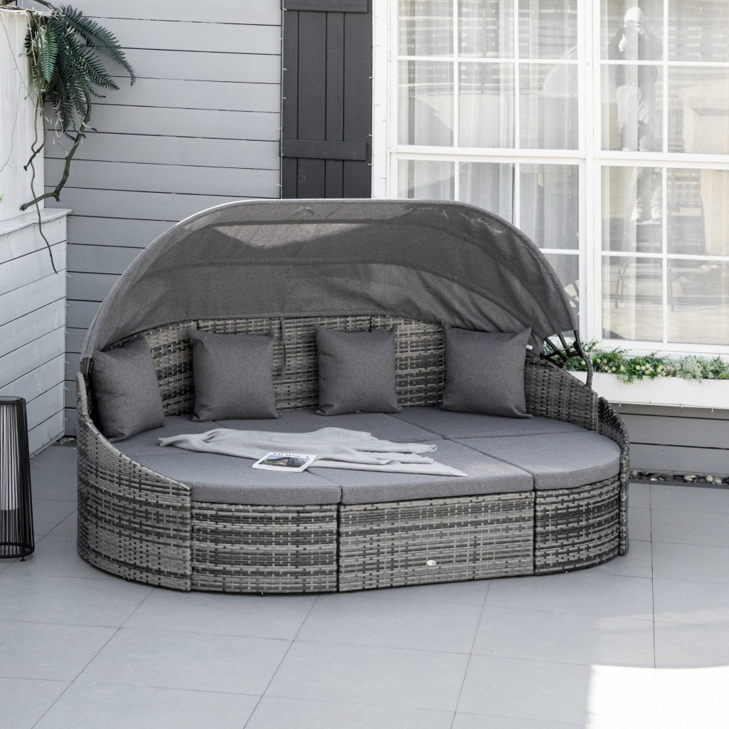Set salotto da giardino 4 posti con cuscini ¨C zephmum ¨C polyrattan grigio metallo 230x145x80