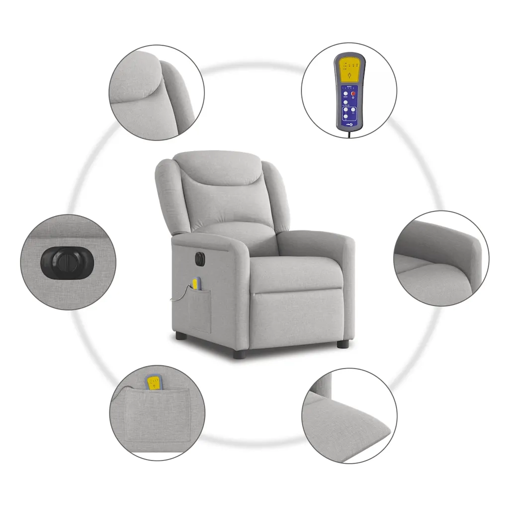 Divano Sedia-Poltrona Reclinabile Massaggio Elettrica Grigio Nuvola Tessuto 965986