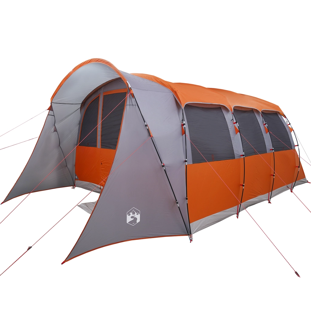 Tenda Familiare  con Finestre Tunnel Grigia e Arancione per 8 Persone Impermeabile