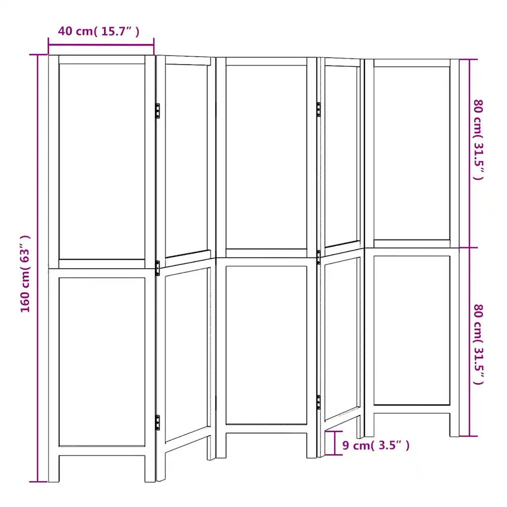 Divisorio Ambienti | Divider per stanze | Paravento 5Pannelli Bianco Legno Massello di Paulownia