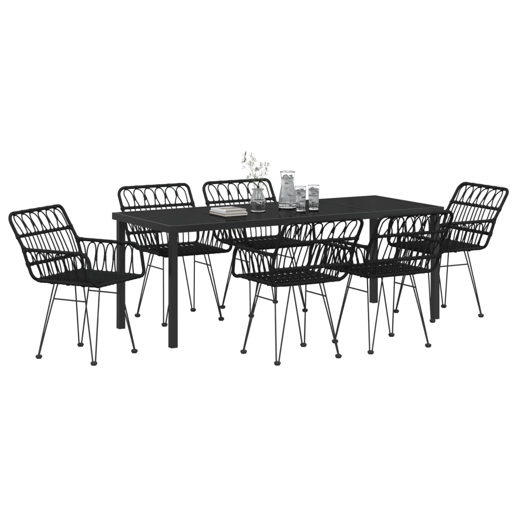 Set da pranzo da giardino 7 pezzi Nero Polyrattan