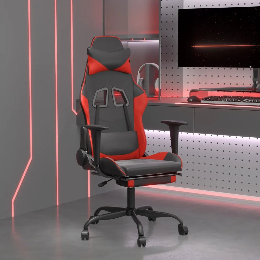 Sedia da Gaming | Sedia da e-sports con Poggiapiedi Nero e Rosso in Similpelle