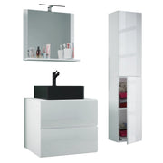 Luce Set Bagno 4 Pezzi Mobile sospeso 2 casetti con lavabo nero large in ceramica include 1 Colonna e specchio, Bianco