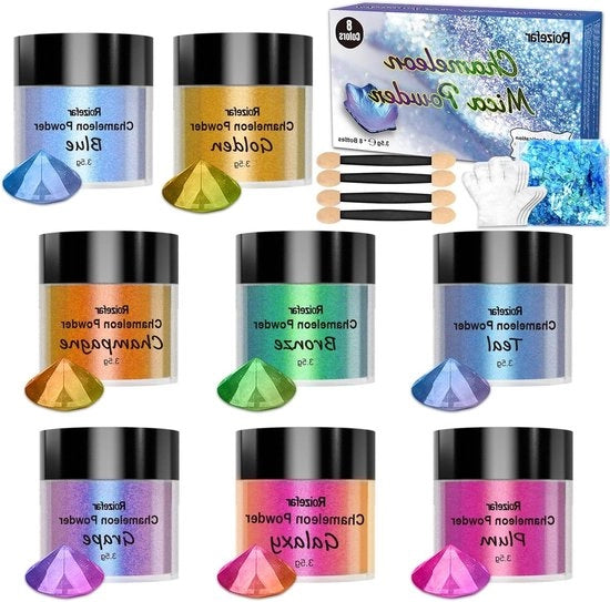8 colori x 35 g polvere cangiante per arte con la resina - pigmento epossido - tempera - gioielleria