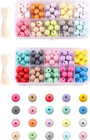 Set di perline in legno colorate - 700 pezzi - compreso filo da cucire e sacchetto di conservazione - set di perline in legno per ricamo - perline per hobby e fai da te.