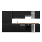 Cucina componibile Fame-Line Nero rigato/Bianco 355 cm, PL Rovere Vicco