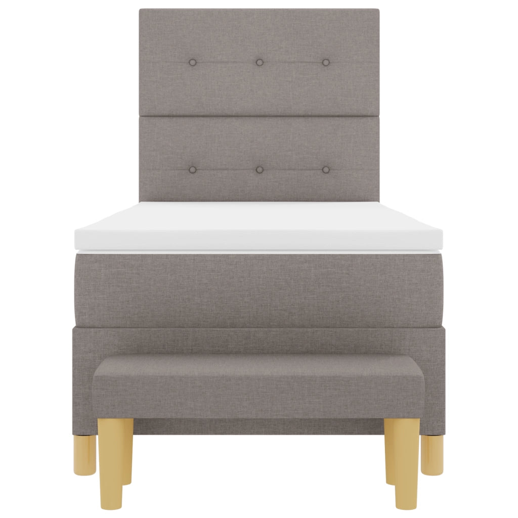 Letto Box Spring  con Materasso e Panchina Tortora 90x190 cm Tessuto