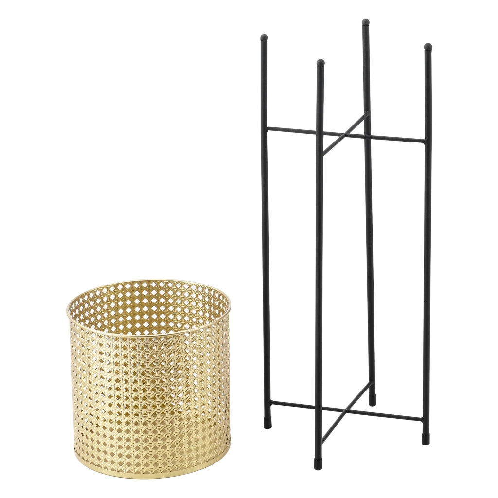 Set di 2 supporti per piante set di fioriere vaso per fiori fioriera vaso metallo diverse dimensioni nero e oro 03_0006047
