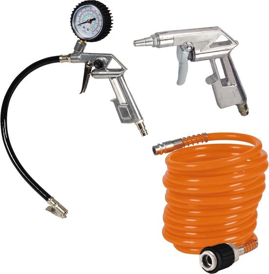 Set di compressione a tre fasi per compressori fino a 8 bar - Compreso pistone di scarico, pompa a cintura e tubo di compressione