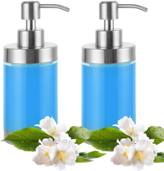 Dispensatore di sapone in vetro acrilico 300 ml - Pompa in acciaio inossidabile - Dispensatore di sapone liquido per cucina e capelli