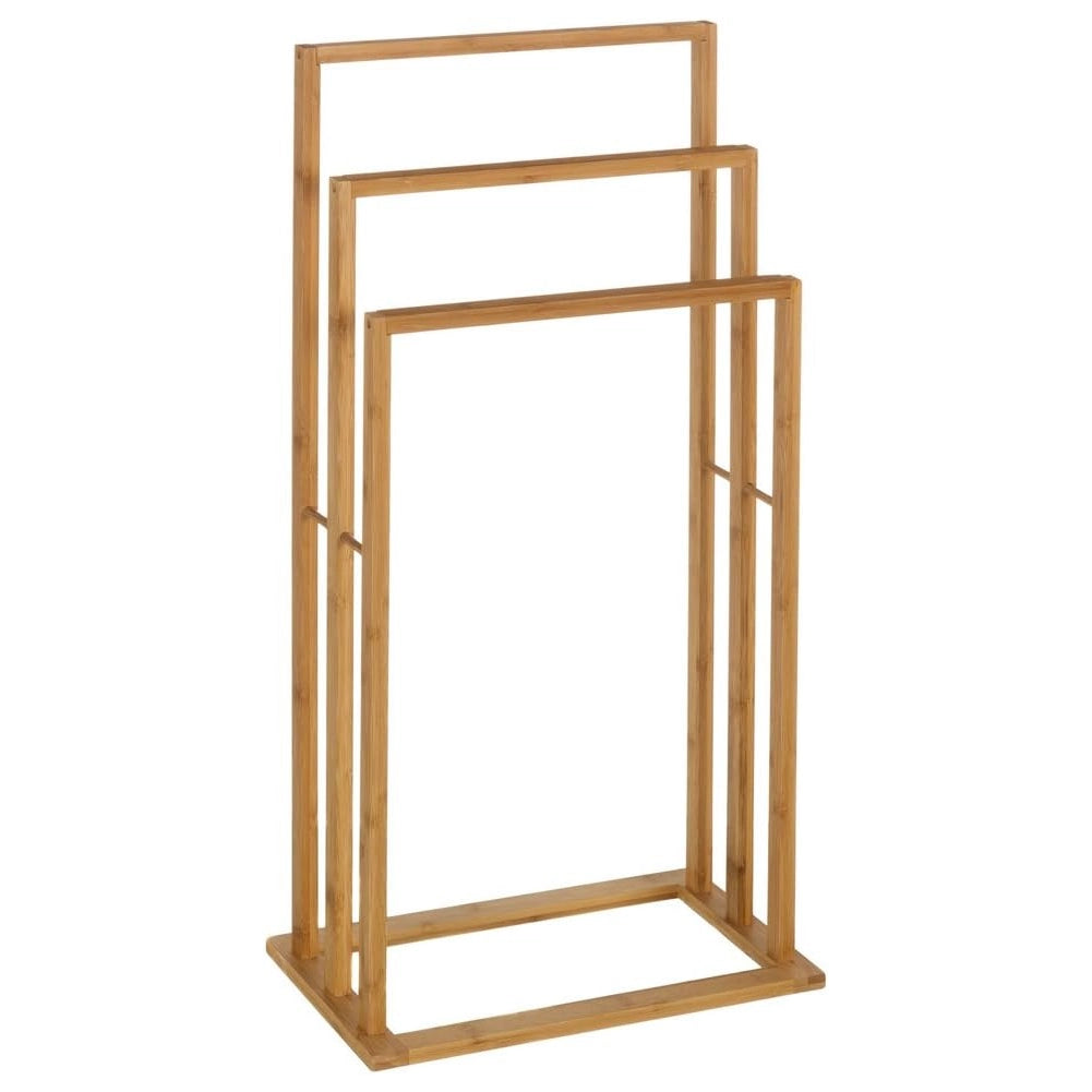 Porta Asciugamani Da Terra In Legno Bambu Carbonizzato 3 Braccia Piantana Bagno