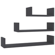 3 pz Mensole a Muro | Scaffale Parete | Ripiano a parete Grigio in Legno Multistrato
