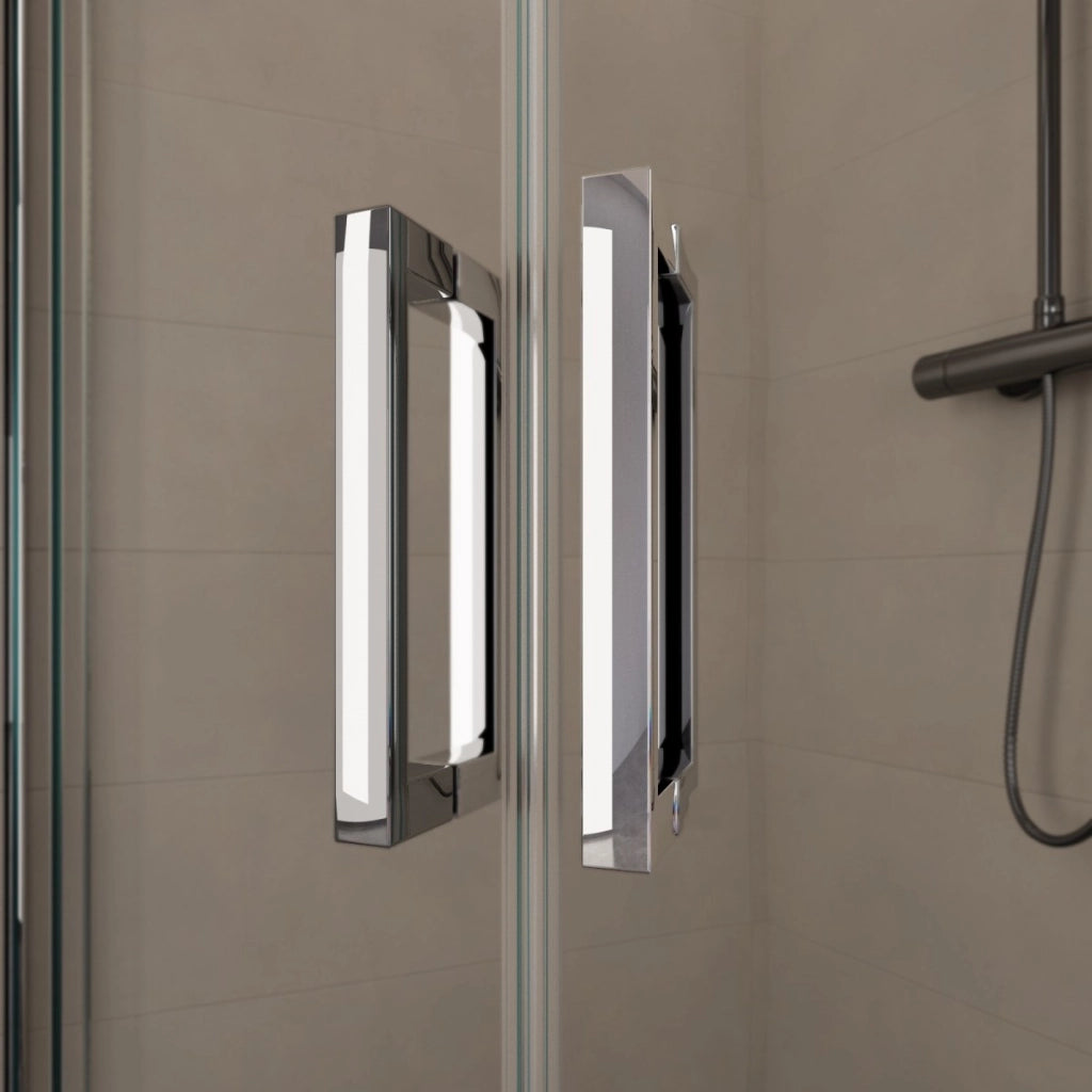 Box doccia semicircolare trasparente scorrevole h195 6mm atena, misura 90x90