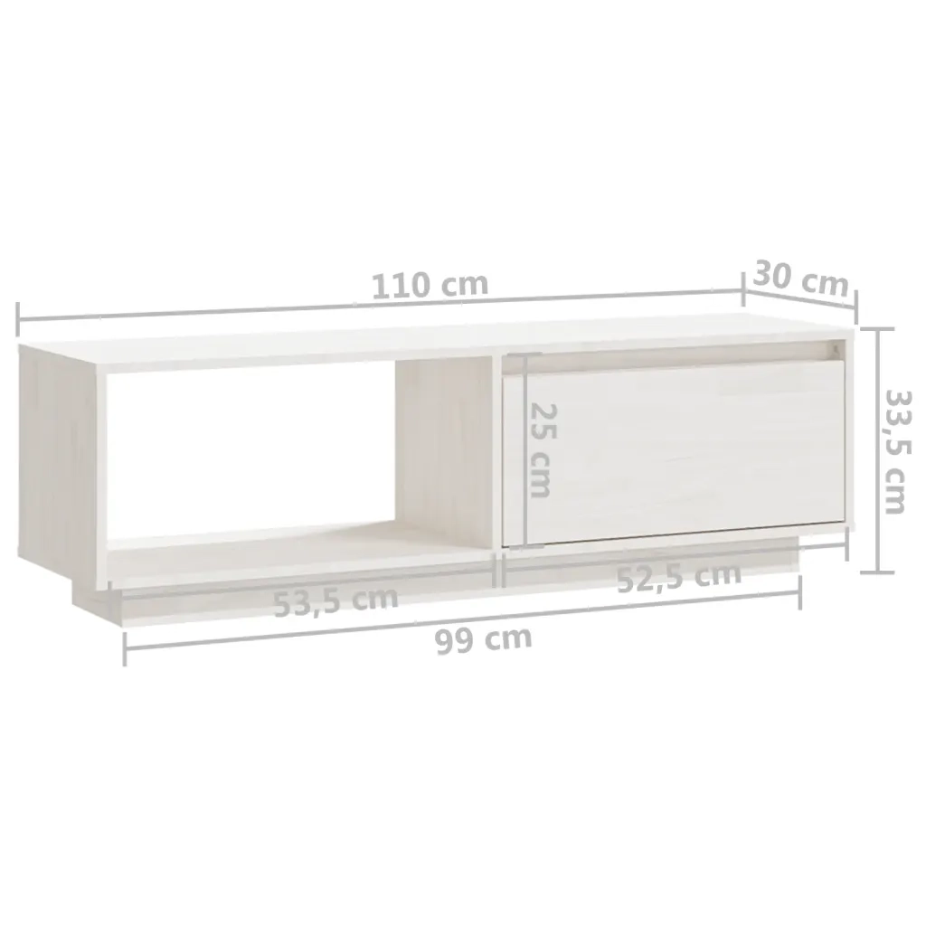 Mobile Porta TV Bianco 110x30x33,5 cm in Legno Massello di Pino