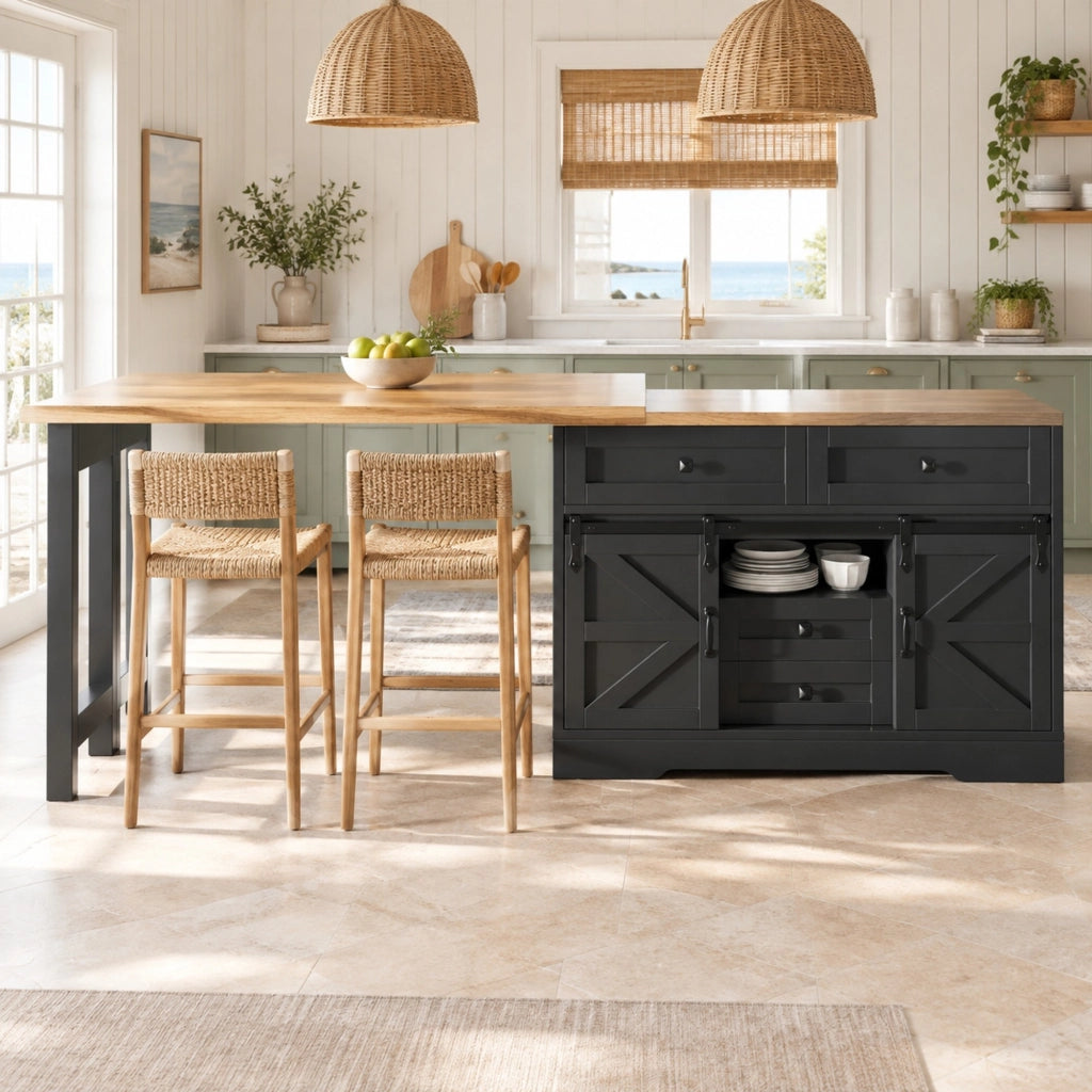 Isola cucina multifunzione con tavolo estraibile e mobile laterale