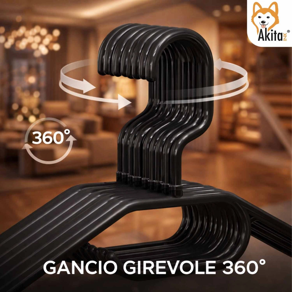 Akitaink Set 24 Grucce in Plastica Nero Gancio Girevole 360