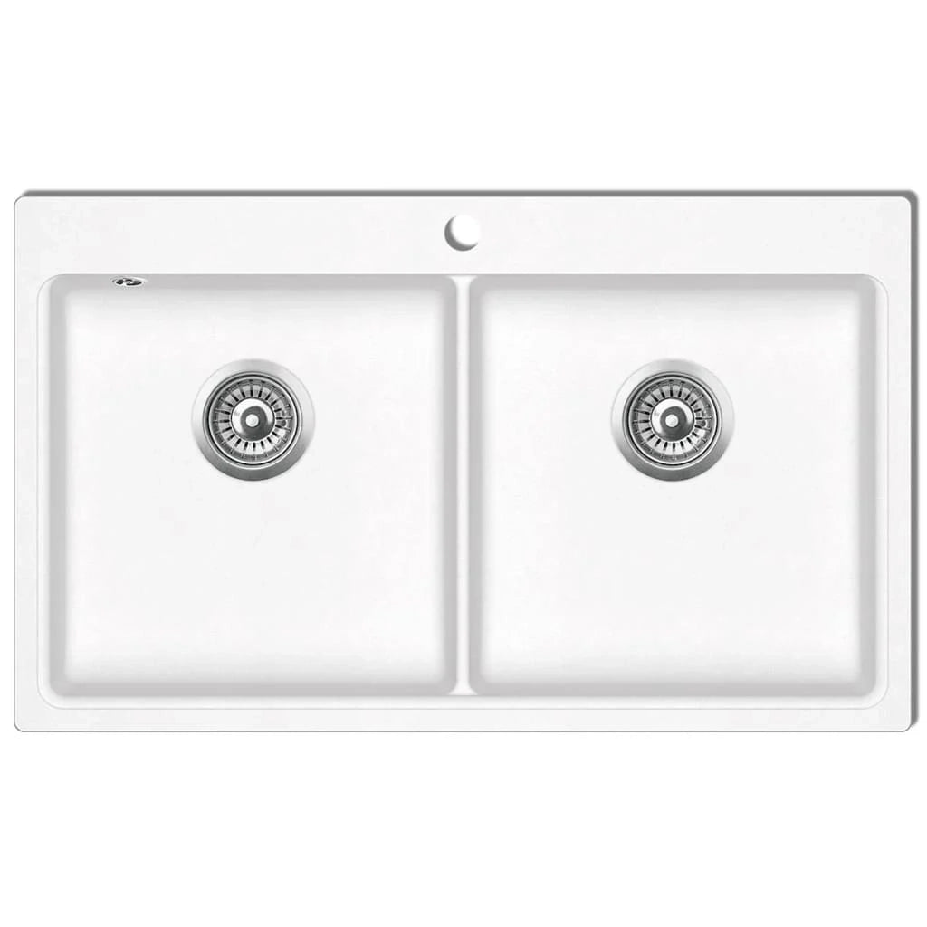 Lavello da cucina a doppia vasca da incasso in granito bianco crema 02_0002312