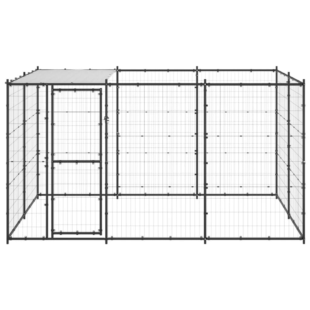 Recinto per animali da esterno per cani in acciaio con tetto 7,26 m² 02_0000403