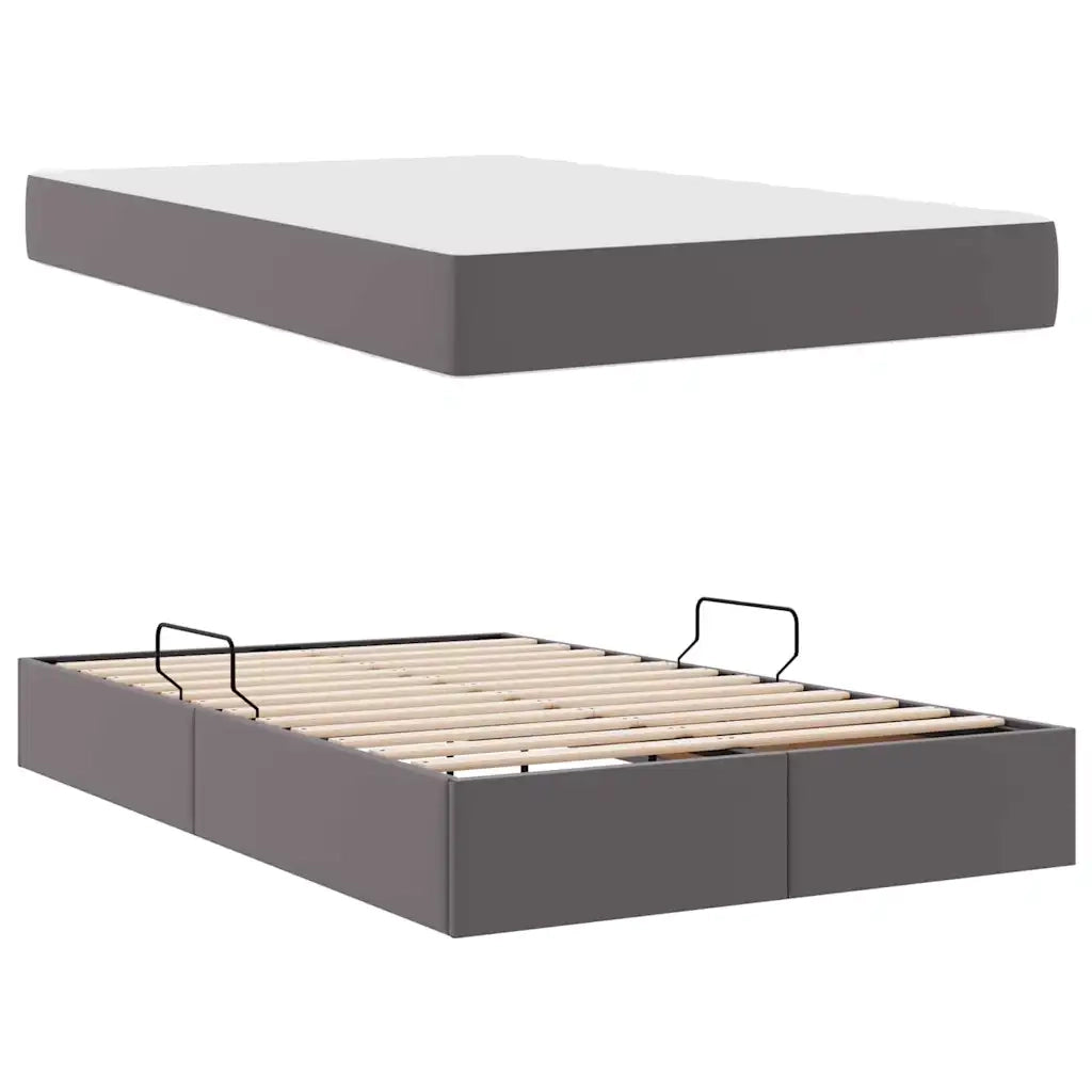 Letto con contenitore e materasso 2 pcs Grigio Pelle