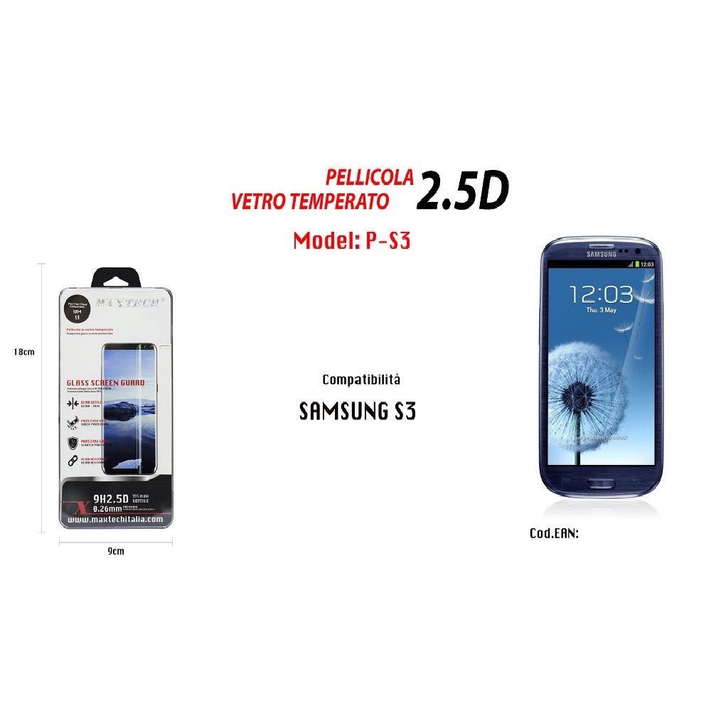 Trade Shop - Pellicola Protettiva Per Samsung Galaxy S3 In Vetro Temperato Antigraffio Maxtech P-s3 -