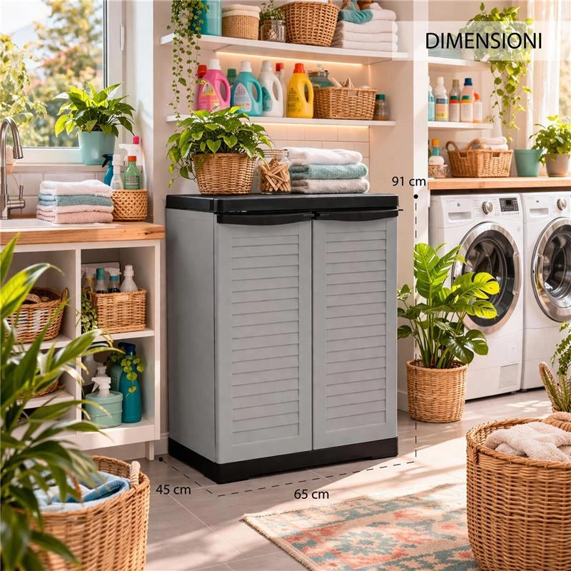ARMADIO SLIM PERSIANA IN RESINA CON 1 RIPIANO REGOLABILE E PREDISPOSIZIONE LUCCHETTO - COLORE GRIGIO DIMENSIONE 65X45X91H CM