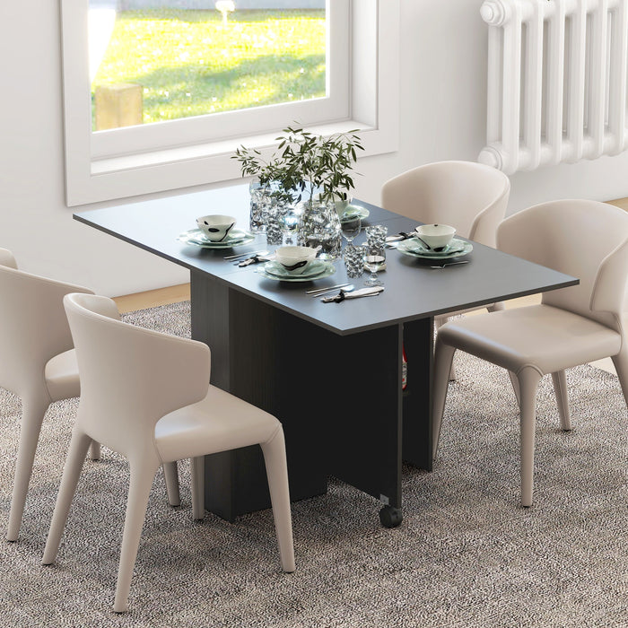 Tavolo Salvaspazio Pieghevole a 2 Ribalte per 6 Persone Nero
