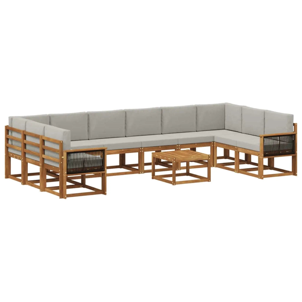 Set di divani da esterno 11 pz Naturale e Grigio Chiaro 3385592
