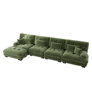 Divano angolare modulare 4 posti in tessuto Chenille verde con pouf mobili