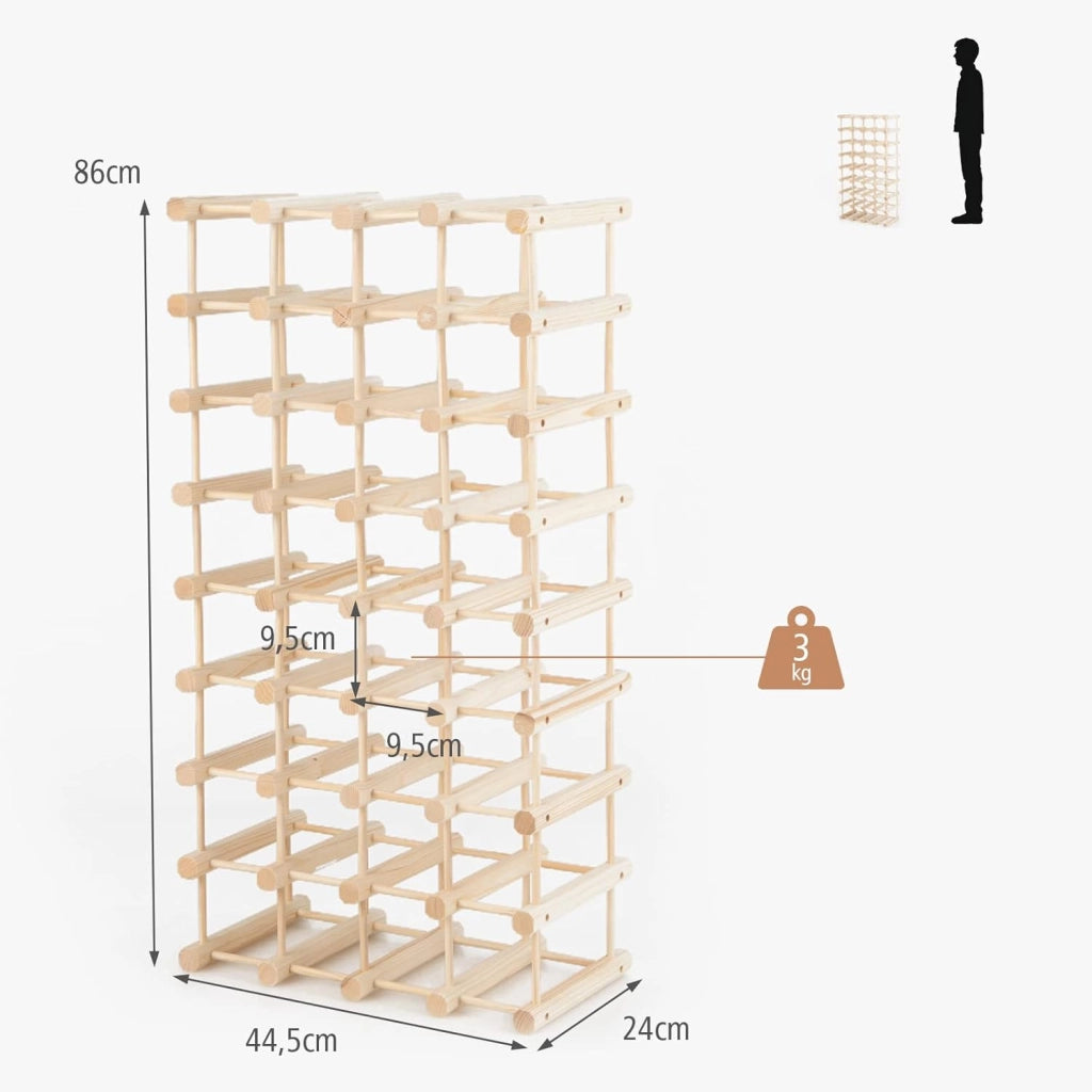 Portabottiglie per Vino in Legno, Scaffale per Vino 36 Bottiglie con Struttura Stabile in Legno Massello, Scaffale Espositivo per Vino a 5 Livelli, 44,5x24x86 cm