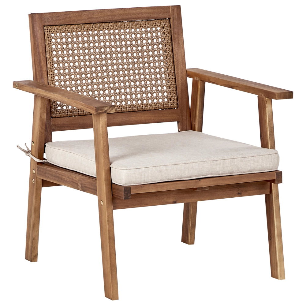 Set di divani da giardino in legno di acacia certificato chiaro Cuscini beige chiaro 4 posti Design moderno Set di conversazione per esterni