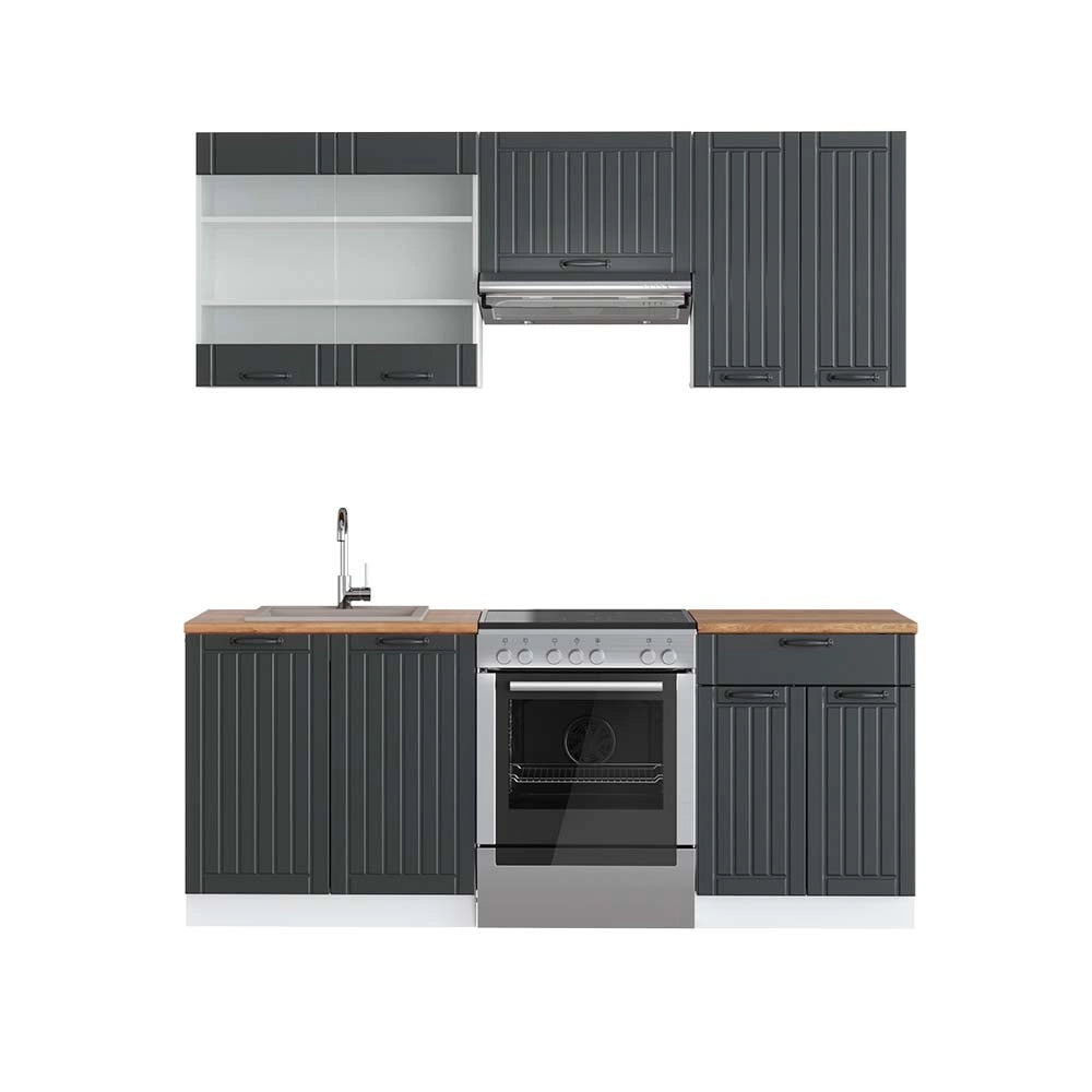Cucina componibile Fame-Line Antracite rustico/Bianco 200 cm, PL Rovere Vicco